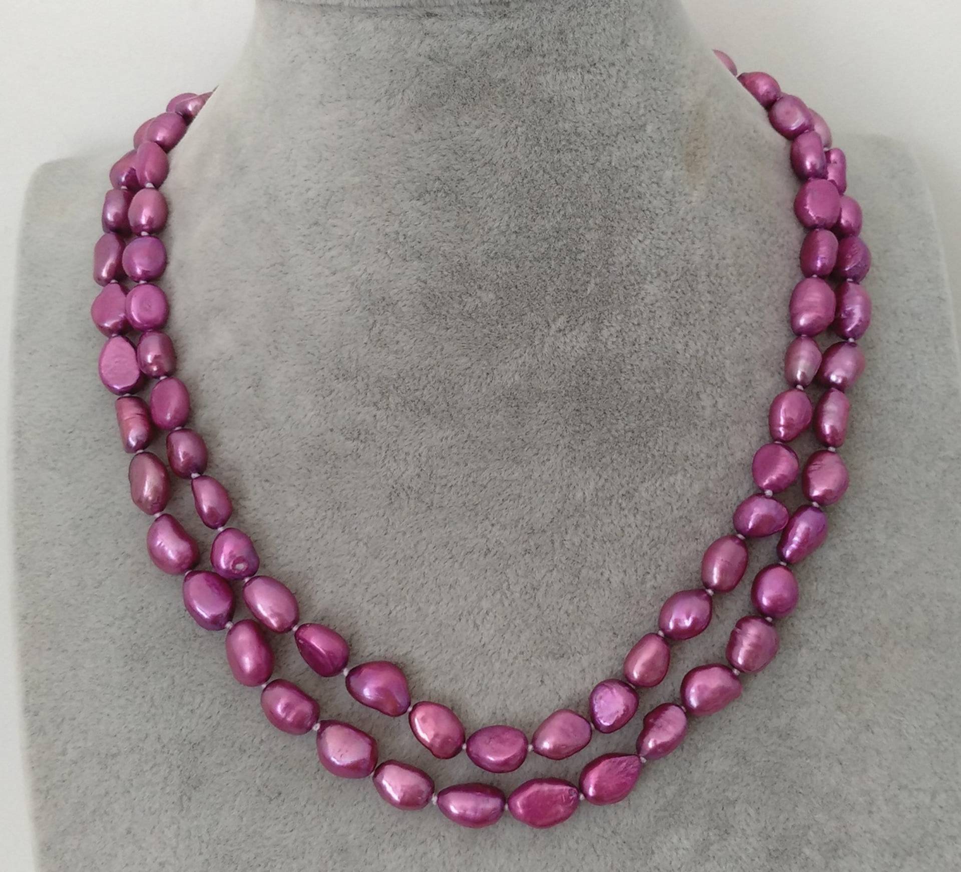 Barock Perlenkette Fuchsia Zweireihiger Süßwasser Perlenschmuck von xueyaojewelry