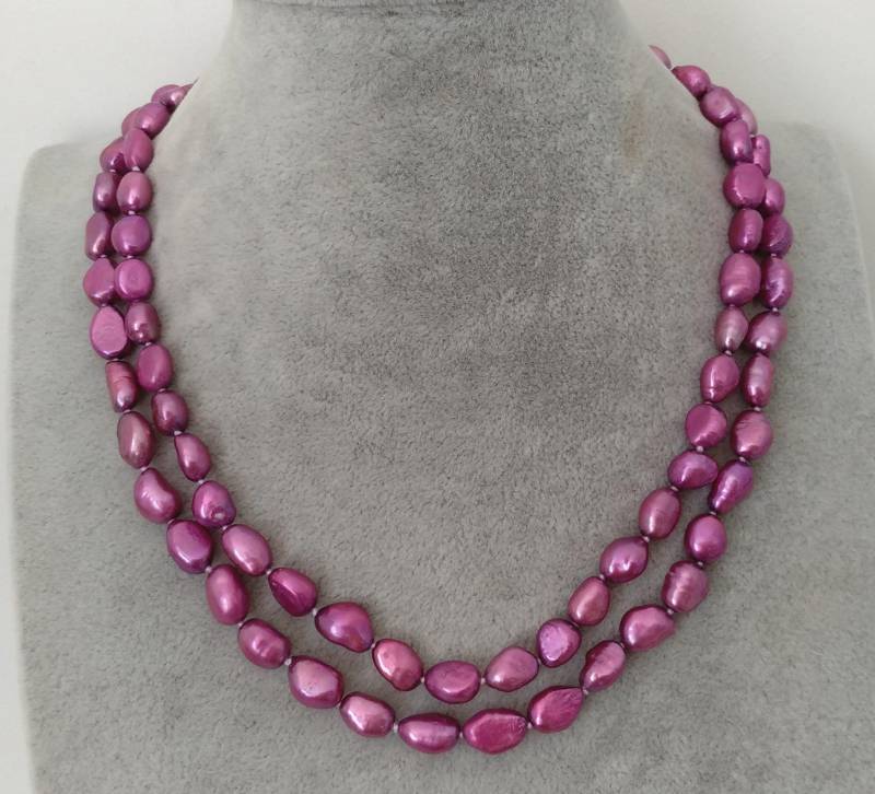 Barock Perlenkette Fuchsia Zweireihiger Süßwasser Perlenschmuck von xueyaojewelry
