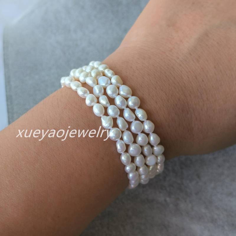 Barockes Süsswasserperlen Armband 4-Reihiger Weißer Perlenstrang von xueyaojewelry