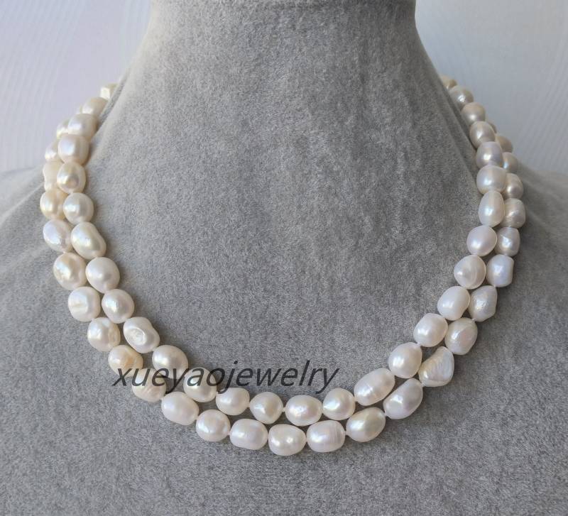 Doppelstrang Weiße Barocke Süsswasser Perlenkette | 9-10 Mm Doppelstrang Weiße Barocke Süsswasser Perlenkette | 9-10 Mm von xueyaojewelry