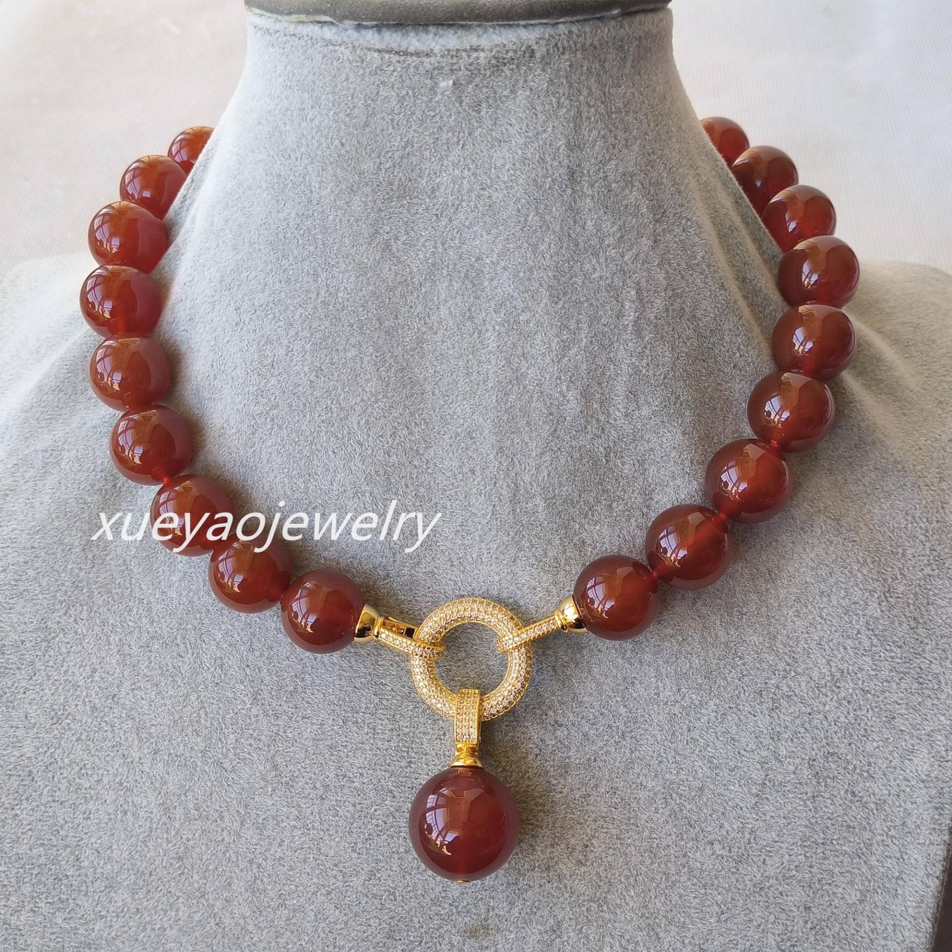 Großer Roter Achat Halsketten-Anhänger, Natursteinkette von xueyaojewelry