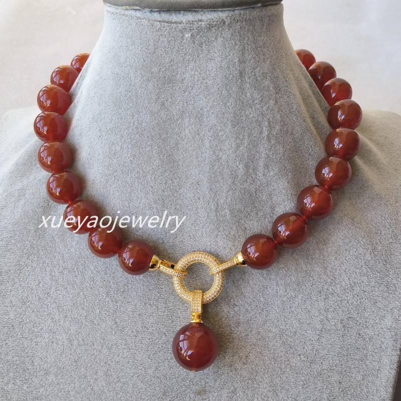 Großer Roter Achat Halsketten-Anhänger, Natursteinkette von xueyaojewelry