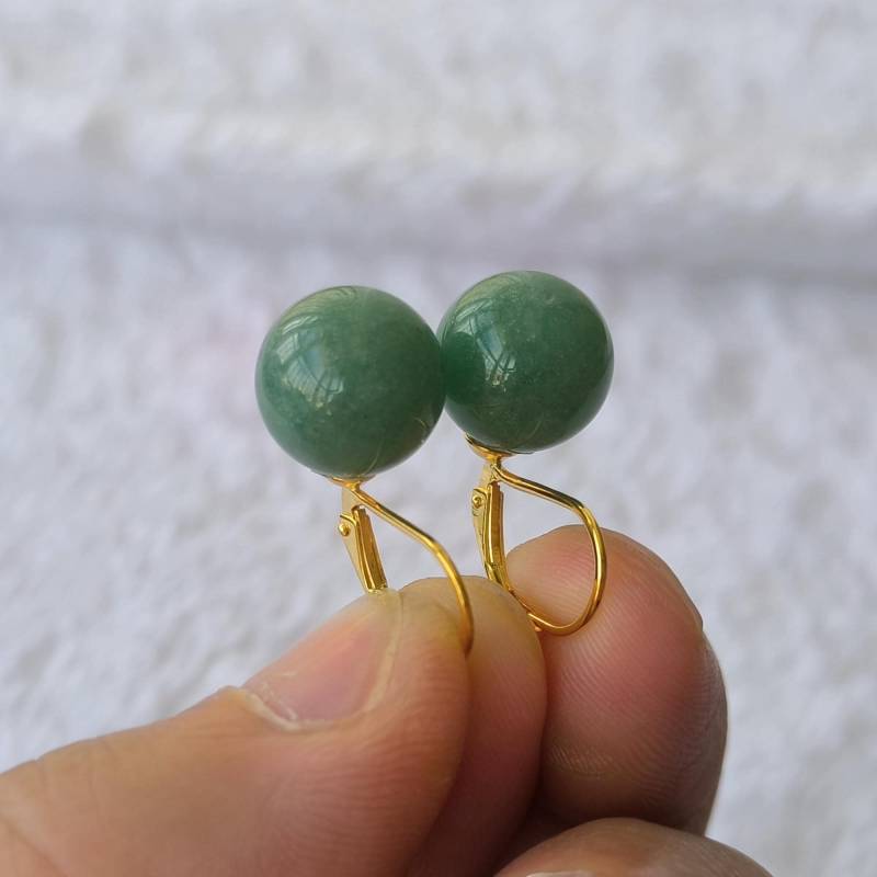 Grüne Jade Ohrringe 925 Sterling Silber Klappbrisur, 12 Mm von xueyaojewelry
