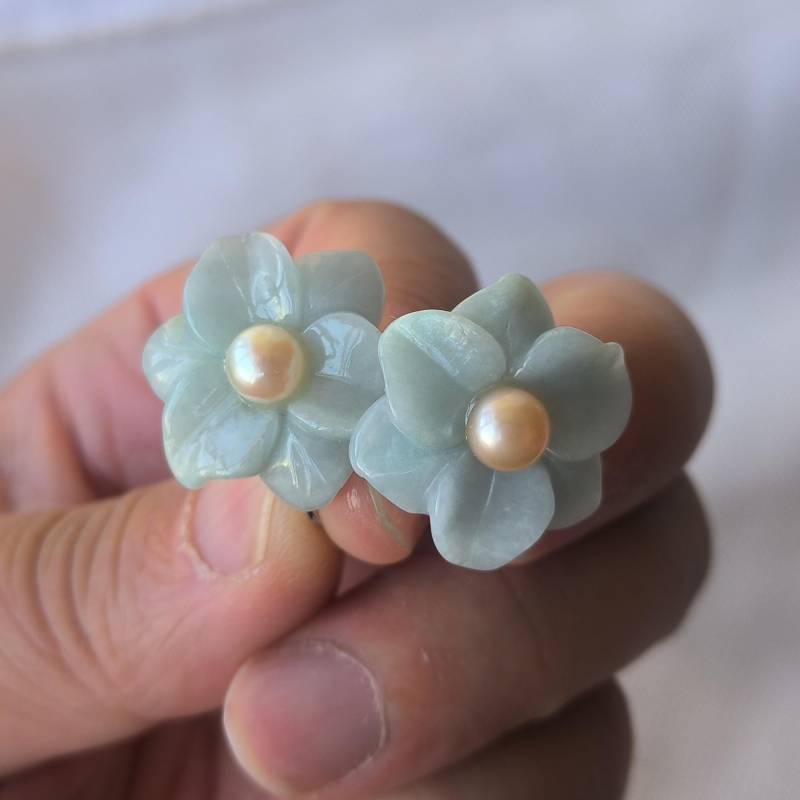 Jadeblüten-Ohrhänger Süßwasserperle | 5-6 Mm, Blümchenschmuck Jadeblüten-Ohrhänger Süßwasserperle | 5-6 Mm, Blümchenschmuck von xueyaojewelry