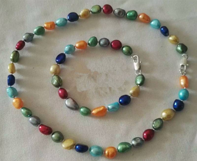 Multi-Color Barock Süßwasser Perlen Halskette Armband Set | 8-9 Mm von xueyaojewelry