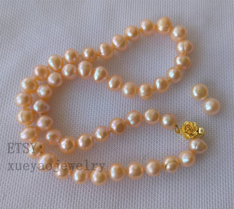 Rosa Süsswasserperlenkette 9-9.5 Mm Zuchtperle, Gratis 7-8 Ohrhänger von xueyaojewelry