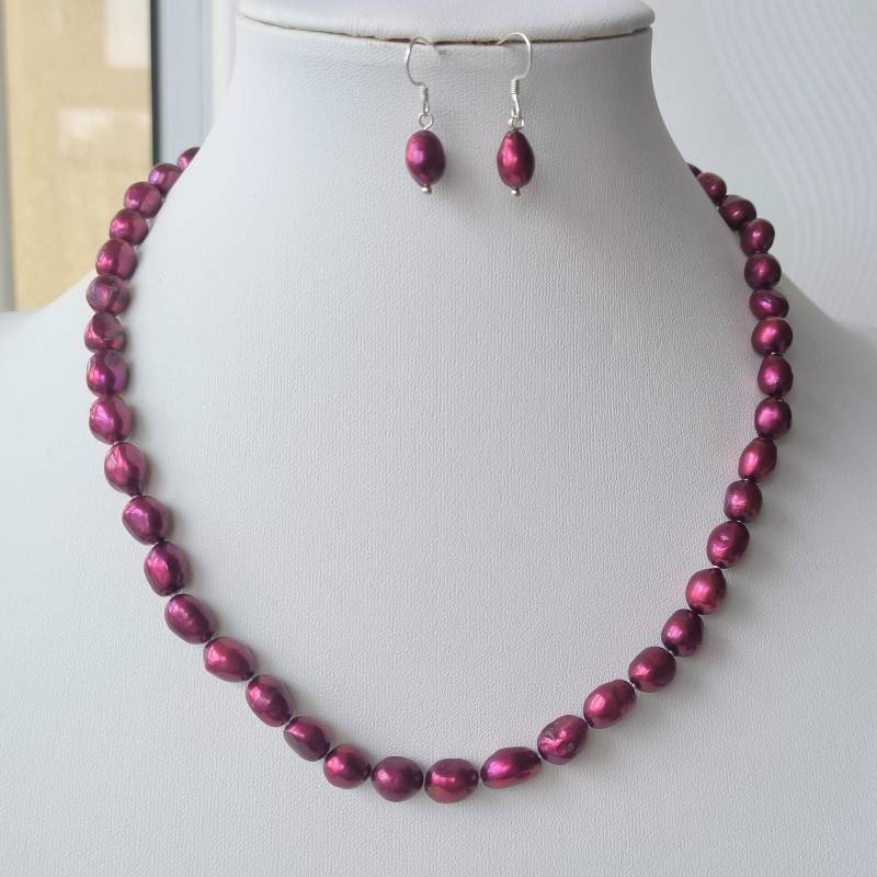 Rotes Barock Perlen Kette & Ohrringe Aus Süßwasser | 8-9 Mm von xueyaojewelry