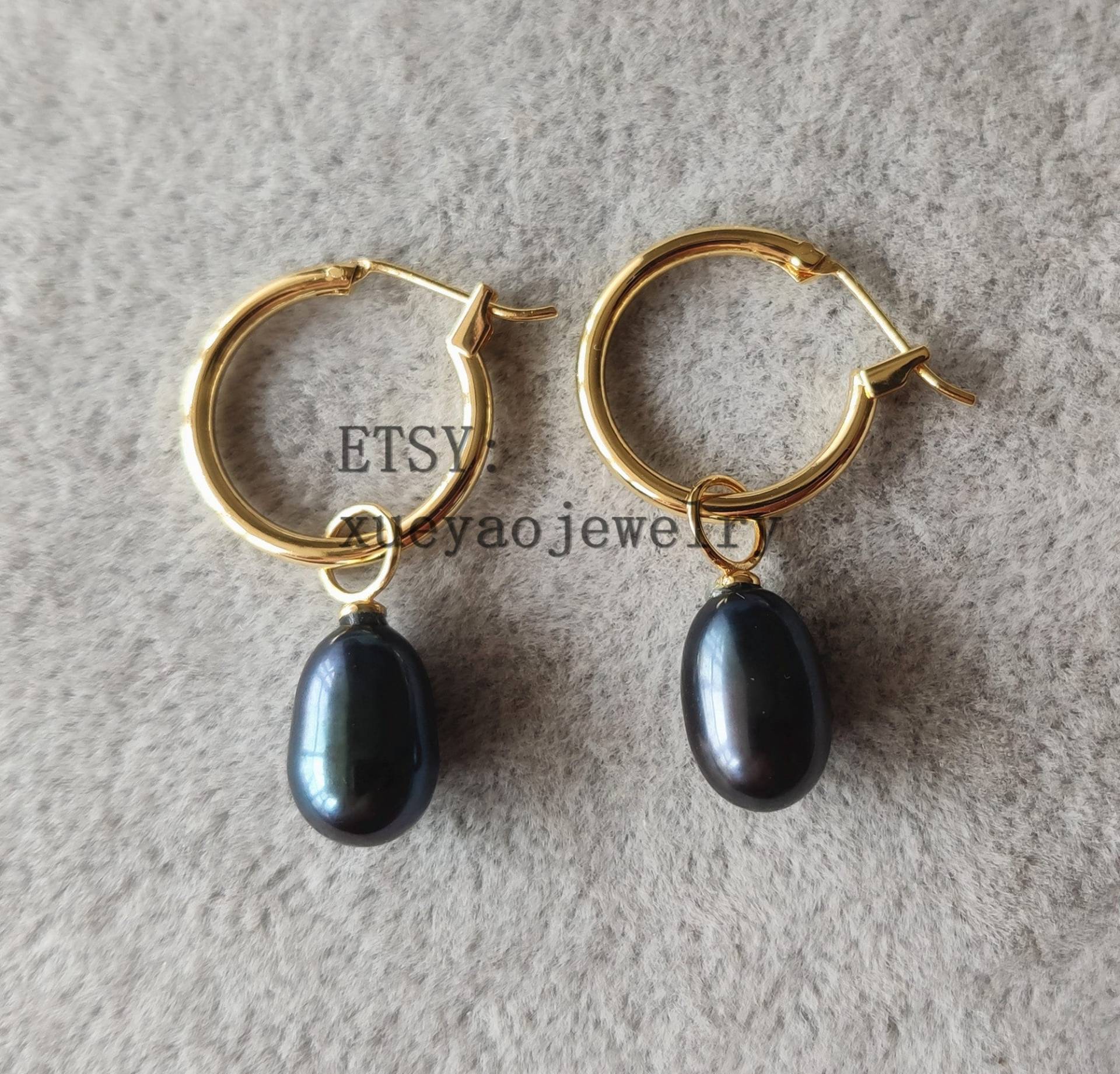 Schwarze Süßwasserperle Creolen Brautschmuck von xueyaojewelry