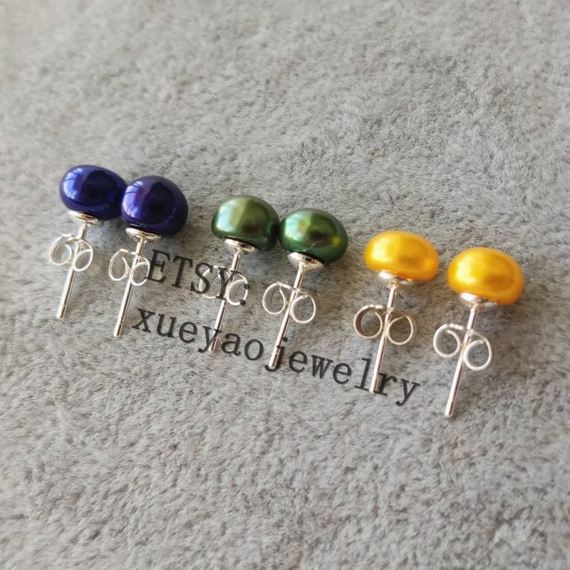 Süßwasser Perlen Ohrstecker Grün Blau Gelb Flache Perle, 3 Paar Süßwasser Perlen Ohrstecker Grün Blau Gelb Flache Perle, 3 Paar von xueyaojewelry