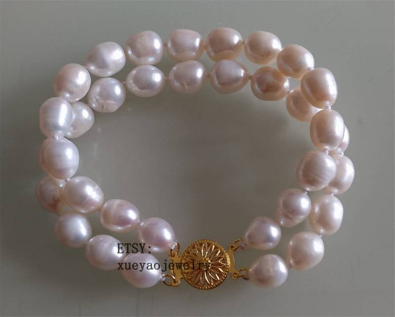 Süßwasser Zucchtperlen Armband 9-10mm Reisweiß, Zweireihig von xueyaojewelry