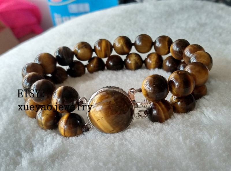 Tigerauge Stein Bettelarmband - Zweireihig, 10 Mm Perlen Tigerauge Stein Bettelarmband - Zweireihig, 10 Mm Perlen von xueyaojewelry