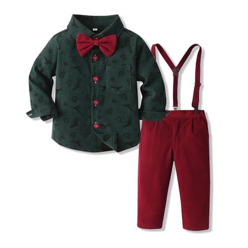 xuntao Baby Jungen Anzug Set Bekleidung Hemd mit Fliege + Hosenträger Hosen Strampler Anzug Strampler Anzug Party Outfit Weihnachtskleidung 2312 3-4 Jahre(120CM) von xuntao