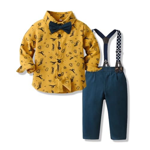 xuntao Baby Jungen Anzug Set Bekleidung Hemd mit Fliege + Hosenträger Hosen Strampler Anzug Strampler Anzug Party Outfit Weihnachtskleidung 2314 2-3 Jahre(110CM) von xuntao