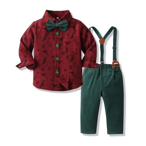 xuntao Baby Jungen Anzug Set Bekleidung Hemd mit Fliege + Hosenträger Hosen Strampler Anzug Strampler Anzug Party Outfit Weihnachtskleidung 2315 12-18 Monate(100CM) von xuntao