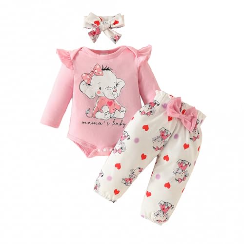 xuntao Neugeborenes Baby Mädchen Kleidung Sets lange Ärmel Tier gedruckt Strampler + Hosen 3Pcs Outfits Rosa 0-3 Monate von xuntao