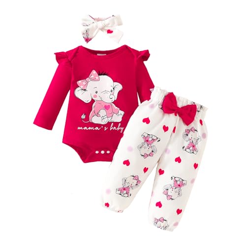 xuntao Neugeborenes Baby Mädchen Kleidung Sets lange Ärmel Tier gedruckt Strampler + Hosen 3Pcs Outfits Rot 0-3 Monate von xuntao