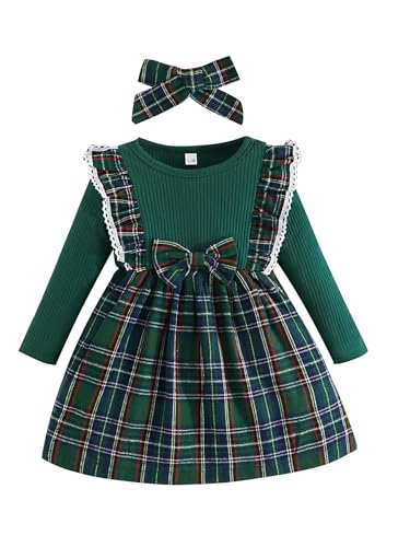 xuntao Neugeborenes Baby Mädchen Weihnachtskleidung Langarm Strampler und Rock Niedliche Winter Weihnachtsoutfits Sets Grün 3-6M/60 von xuntao