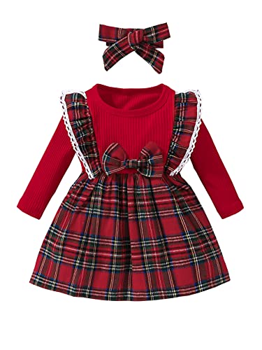 xuntao Neugeborenes Baby Mädchen Weihnachtskleidung Langarm Strampler und Rock Niedliche Winter Weihnachtsoutfits Sets Rot 12-18M/90 von xuntao