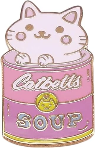 CATBELLS SOUP Brosche Niedliche Katze Dose Abzeichen Gourmet Katze Form Hard Emaille Pin Katzenliebhaber Kochen Enthusiast Schmuck Geschenk für Frauen Mädchen Katzenliebhaber Rucksäcke Kleidung Hüte von xutao