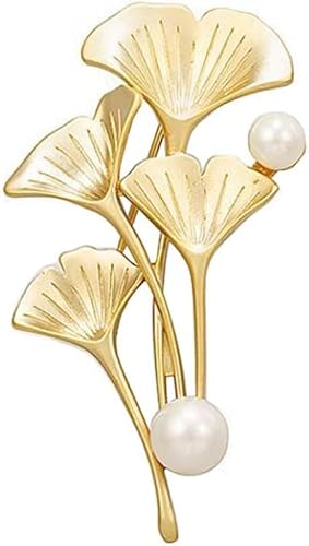 Metall Ginkgo Blatt Anstecknadel Perle Blatt Brosche Gold Pflanze Blatt Corsage Vintage Brosche Pin Kreative Perle Bouquet Ansteckbrosche Geeignet für Hochzeit Bankette und Partys von xutao