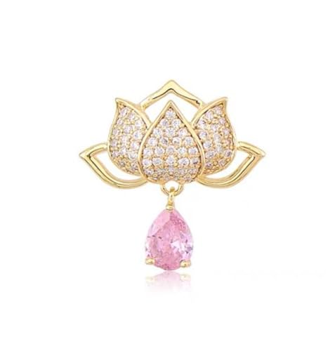 Rosa Lotus Blume Strass Brosche Crystal Drop Brosche Pin Elegante Lotus Vollkristall Blume Brosche Pin Dame Pflanze Brosche für Frauen Kleidung Zubehör Hochzeit Täglich Schmuck Geschenke von xutao