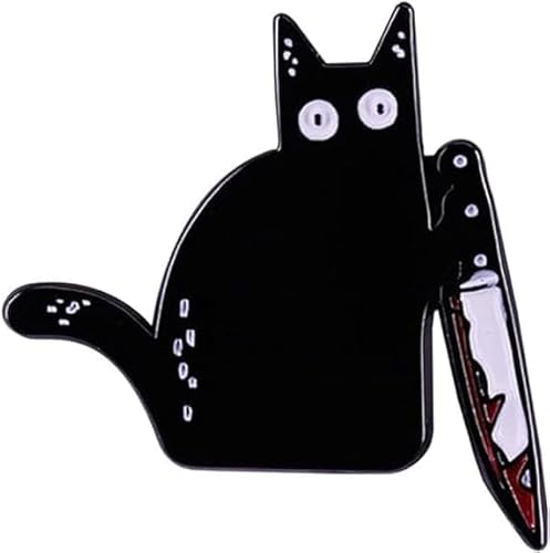 Schwarze Katze hält Messer Emaille Pins Emaille Katze Pins niedlich Cartoon Tier Brosche Pin für Rucksäcke Metall Katze Emaille Brosche Pins für Jacken Hüte Dekoration Frauen Männer Geschenk von xutao