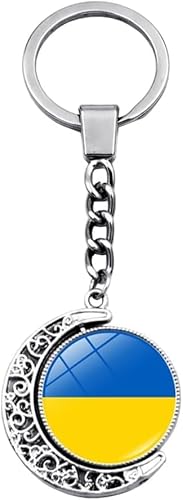 xutao Ukraine Flagge Schlüsselanhänger Doppelseitiger Schlüsselanhänger Drehender Mond Anhänger Patriot Souvenir Geschenk Flaggen Ukraine Glasschmuck Accessoire von xutao