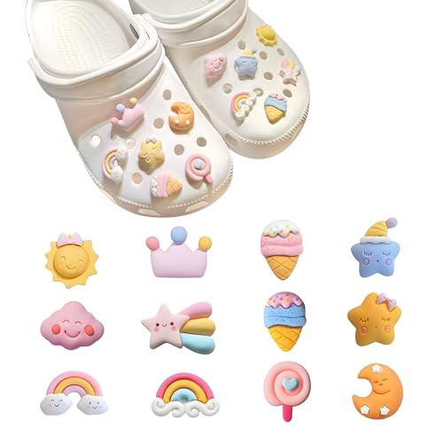 Kawaii Crocs Charms Set, 12 Stück Crocs Anstecker, Regenbogen und Sterne Design, PVC Shoe Charm für Mädchen ﻿ von xutong
