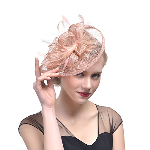 Damen Fascinator Blumen Netz Braut Kopfschmuck Haar Clip Hut Feder Haarschmuck Kopfbedeckung für Party Kirche Hochzeit Cocktail Jockey Club Haar Accessoire Tea Party Hochzeitskirch von xwanli
