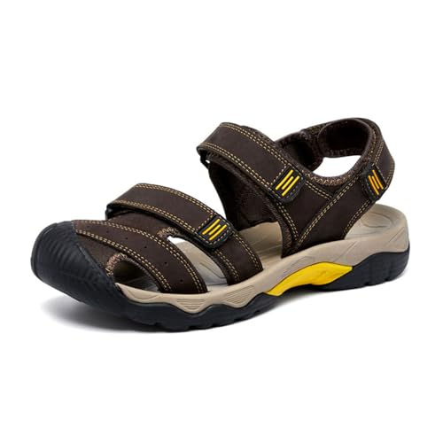 xxjszz Herren Leder Sandalen mit geschlossener Zehenpartie und Fußgewölbestütze, Outdoor Wandersport Sportliche Wasserdichte Strandschuhe für Den Außenbereich von xxjszz