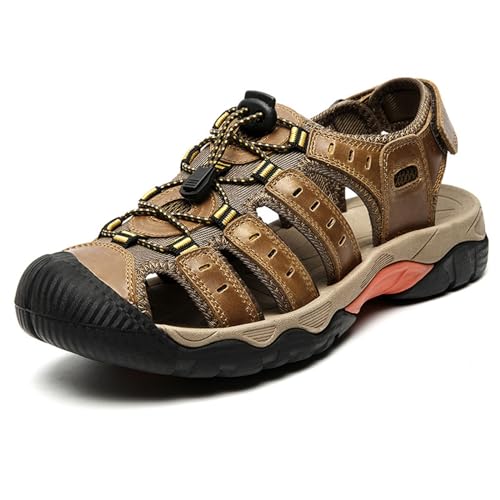 xxjszz Herren Sport Ledersandalen mit Geschlossenem Zehenbereich, Rutschfeste Wasserdichte Strandschuhe für Den Sommer, Outdoor Wandern Lässige Sandale von xxjszz