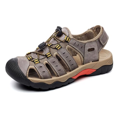 xxjszz Herren Sport Ledersandalen mit Geschlossenem Zehenbereich, Rutschfeste Wasserdichte Strandschuhe für Den Sommer, Outdoor Wandern Lässige Sandale von xxjszz