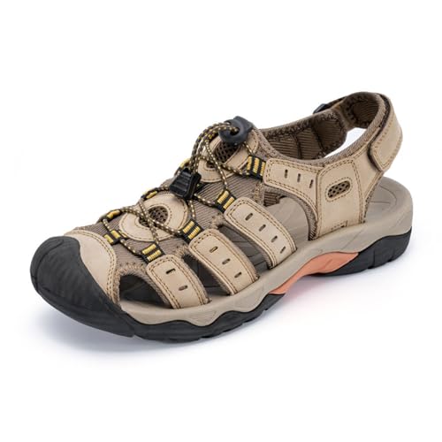 xxjszz Herren Sport Ledersandalen mit Geschlossenem Zehenbereich, Rutschfeste Wasserdichte Strandschuhe für Den Sommer, Outdoor Wandern Lässige Sandale von xxjszz