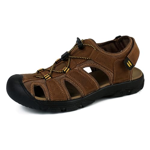 xxjszz Herren Wandersandalen, Leder Geschlossener Zehenbereich Rutschfeste Wasserdichte Strandsandale für Den Außenbereich, Leichte Bequeme Sommer Sportschuhe von xxjszz