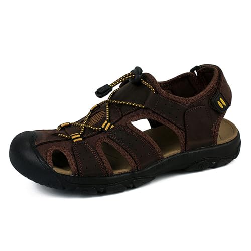 xxjszz Herren Wandersandalen, Leder Geschlossener Zehenbereich Rutschfeste Wasserdichte Strandsandale für Den Außenbereich, Leichte Bequeme Sommer Sportschuhe von xxjszz