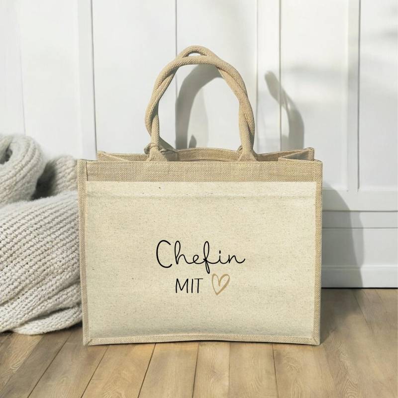 Jutetasche "Chefin Oder Kollegin Mit Herz" , Dankeschön Abschiedsgeschenk, Ruhestand, Jobwechsel, Geschenkidee Zu Weihnachten von xxxBESONDERSxxx