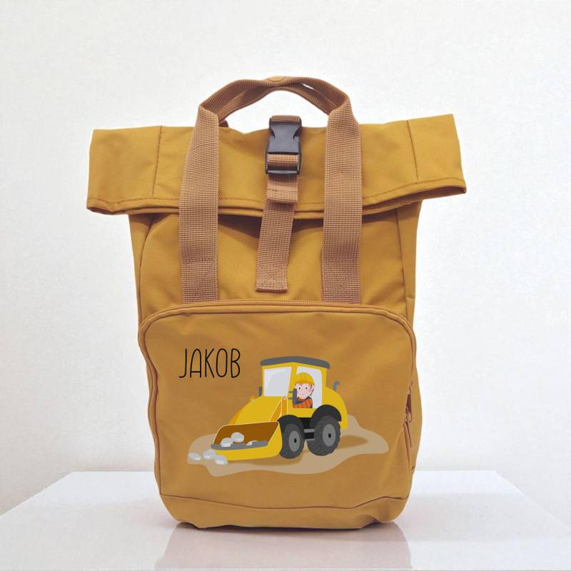 Recycelter Rolltop Kinderrucksack "Bagger" Mit Namen Personalisiert Für Kindergarten, Schule von xxxBESONDERSxxx