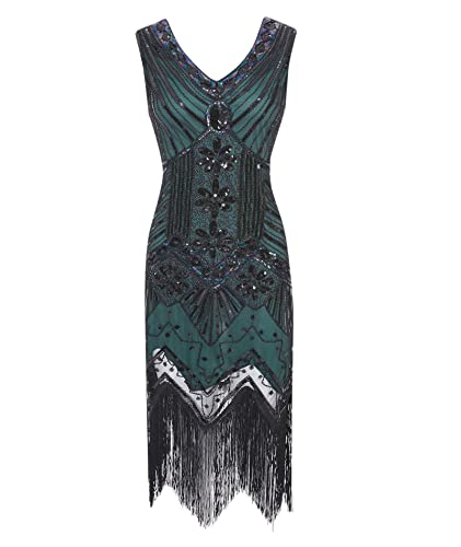 xxxiticat 1920s Vintage Kleid Damen Ärmellos Gatsby Pailletten Quasten Saum Cocktail Abschlussballkleid Abendkleid Party Kostüm Kleid(GR1,4XL) von xxxiticat