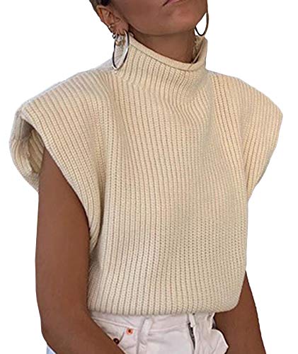 xxxiticat Crop Pullover Damen Elegant Schicke Schulterpolster Ärmellos Rollkragen Breite Schulter Strickpullover Pullover AP-M von xxxiticat