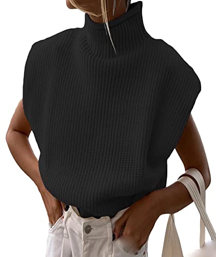 xxxiticat Crop Pullover Damen Elegant Schicke Schulterpolster Ärmellos Rollkragen Breite Schulter Strickpullover Pullover BL-S von xxxiticat
