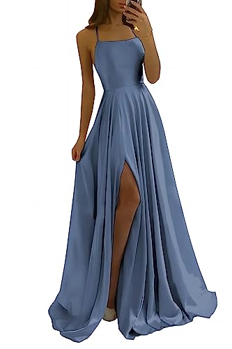 xxxiticat Damen Elegant Lange Ballkleider Satin A-Linie Hochzeitskleid Abendkleider Sexy Neckholder Spaghetti Brautkleid Kleider Lang Prinzessin Brautjungfer Kleid(ST,2XL) von xxxiticat