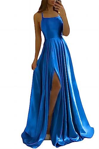 xxxiticat Damen Elegant Lange Ballkleider Satin A-Linie Hochzeitskleid Abendkleider Sexy Neckholder Spaghetti Brautkleid Kleider Lang Prinzessin Brautjungfer Kleid(PE,M) von xxxiticat