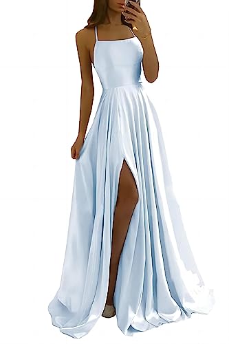 xxxiticat Damen Elegant Lange Ballkleider Satin A-Linie Hochzeitskleid Abendkleider Sexy Neckholder Spaghetti Brautkleid Kleider Lang Prinzessin Brautjungfer Kleid(LB,L) von xxxiticat