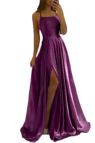 xxxiticat Damen Elegant Lange Ballkleider Satin A-Linie Hochzeitskleid Abendkleider Sexy Neckholder Spaghetti Brautkleid Kleider Lang Prinzessin Brautjungfer Kleid von xxxiticat