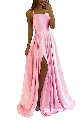 xxxiticat Damen Elegant Lange Ballkleider Satin A-Linie Hochzeitskleid Abendkleider Sexy Neckholder Spaghetti Brautkleid Kleider Lang Prinzessin Brautjungfer Kleid von xxxiticat