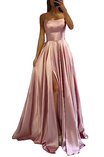 xxxiticat Damen Elegant Lange Ballkleider Satin A-Linie Hochzeitskleid Abendkleider Sexy Neckholder Spaghetti Brautkleid Kleider Lang Prinzessin Brautjungfer Kleid von xxxiticat