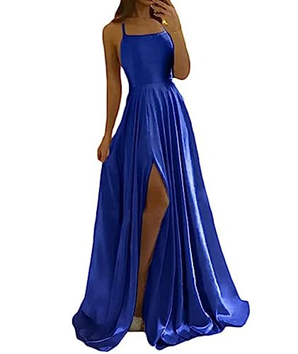 xxxiticat Damen Elegant Lange Ballkleider Satin A-Linie Hochzeitskleid Abendkleider Sexy Neckholder Spaghetti Brautkleid Kleider Lang Prinzessin Brautjungfer Kleid von xxxiticat