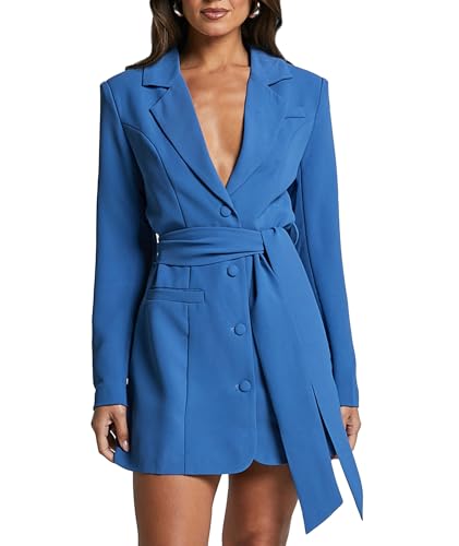 xxxiticat Damen Elegant V-Ausschnitt Business Anzug Lange Ärmel Leicht Büro Blazer Jacke Mode Revers Jacket Slim Fit mit Gürtel(BE,M) von xxxiticat