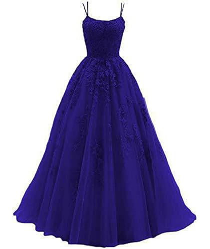xxxiticat Damen Lange A-Linie Spitze Hochzeitskleid Abendkleider Spaghetti Brautkleid Kleider Lang Prinzessin Brautjungfer Kleid Backless(SB,S) von xxxiticat