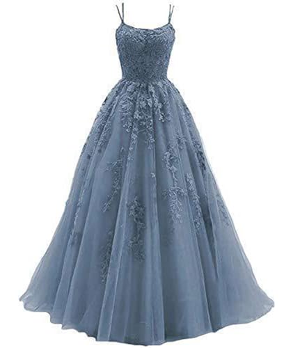 xxxiticat Damen Lange A-Linie Spitze Hochzeitskleid Abendkleider Spaghetti Brautkleid Kleider Lang Prinzessin Brautjungfer Kleid Backless(ST,XL) von xxxiticat